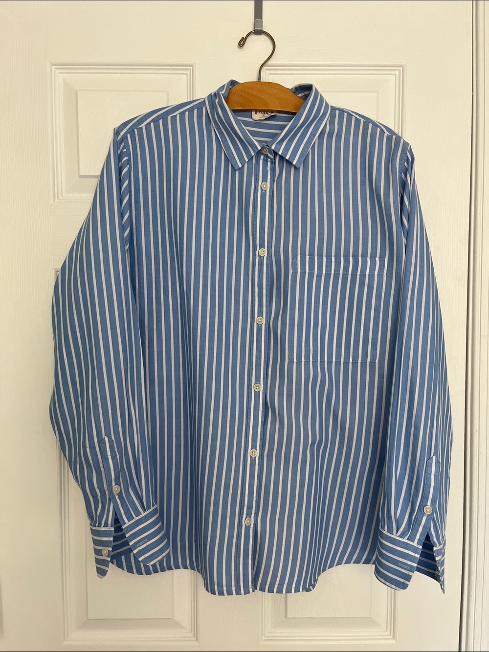 Women’s Pact Blue and White Vertical Stripe Button-Down Shirt - XL